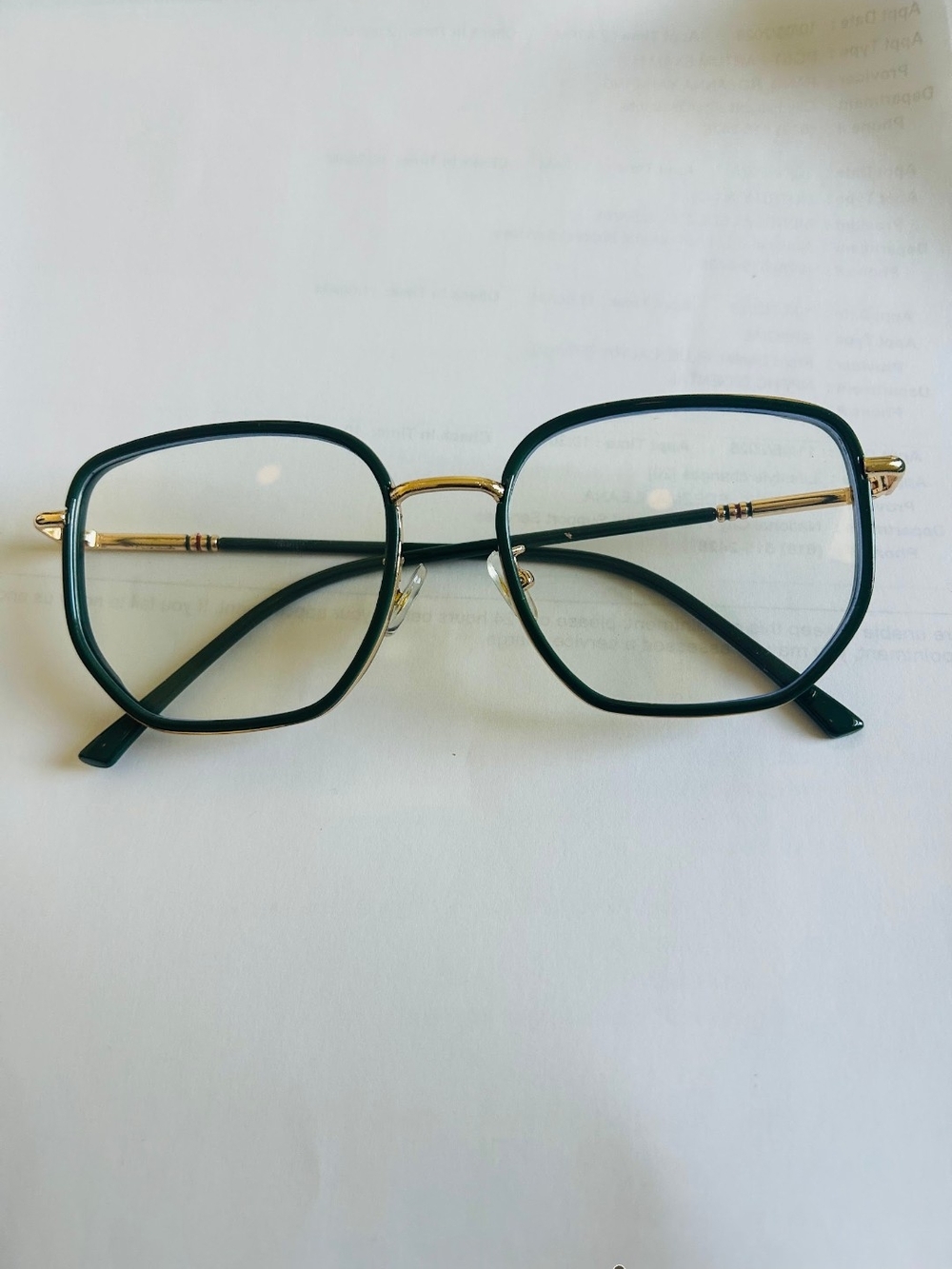Women's Black and Gold Square Metal Frame Glasses